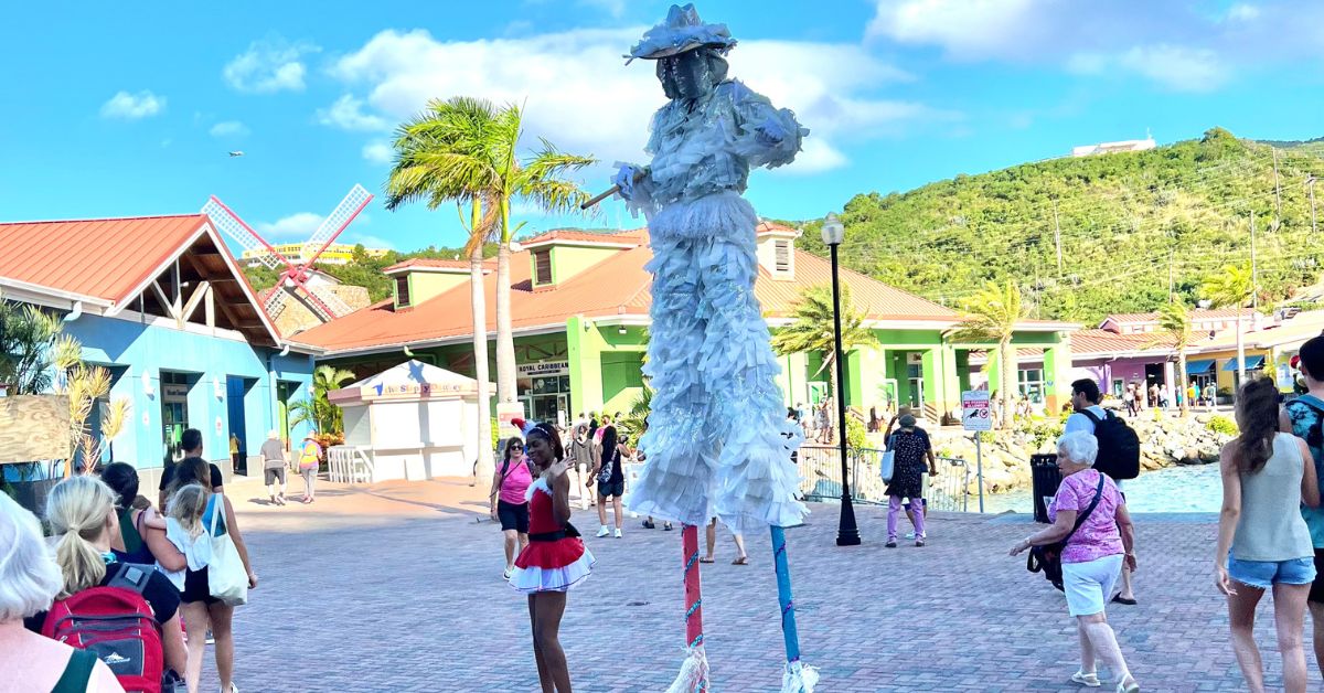 entertainer on stilts in St. Thomas