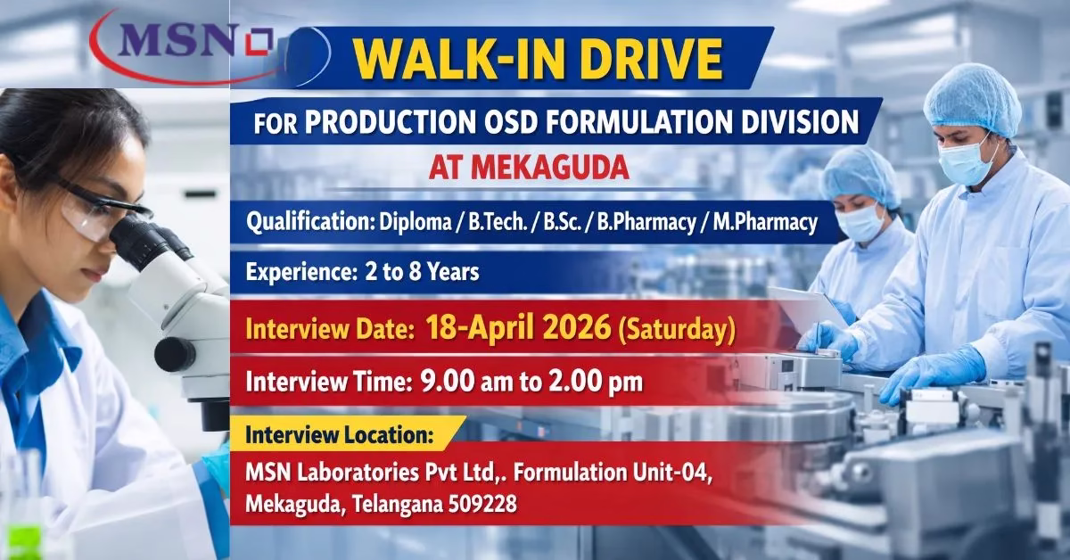 MSN Laboratories Walk-In Drive for Production OSD Formulation