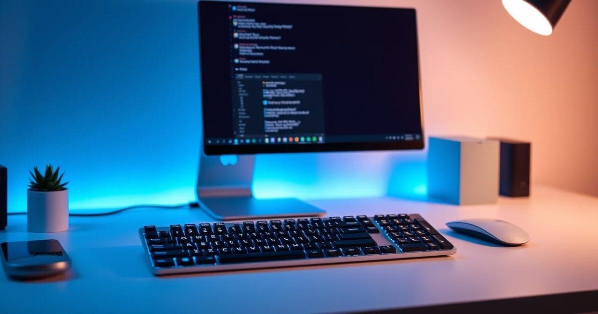 Bàn làm việc hiện đại với biểu tượng phím tắt Windows 11