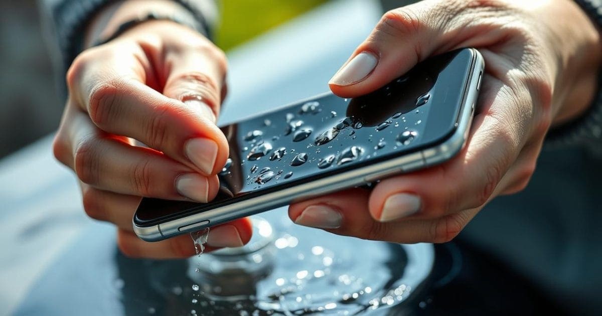 Điện thoại ướt được tay người xử lý nhanh, tắt nguồn.