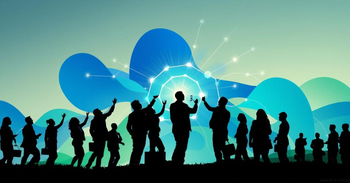 Hình ảnh tượng trưng cho sự hợp tác và thích ứng của một nhóm chuyên gia trong môi trường kinh doanh không ngừng biến động, nơi các ý tưởng và sự đổi mới liên tục kết nối.