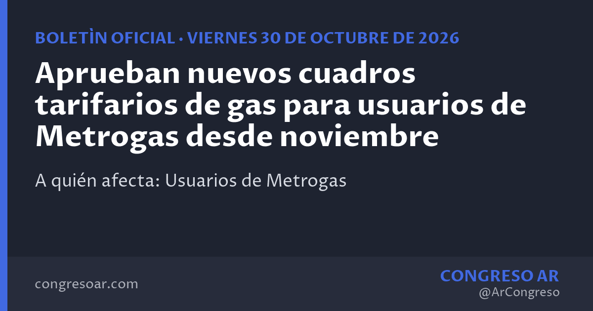 Aprueban nuevos cuadros tarifarios de gas para usuarios de Metrogas desde noviembre
