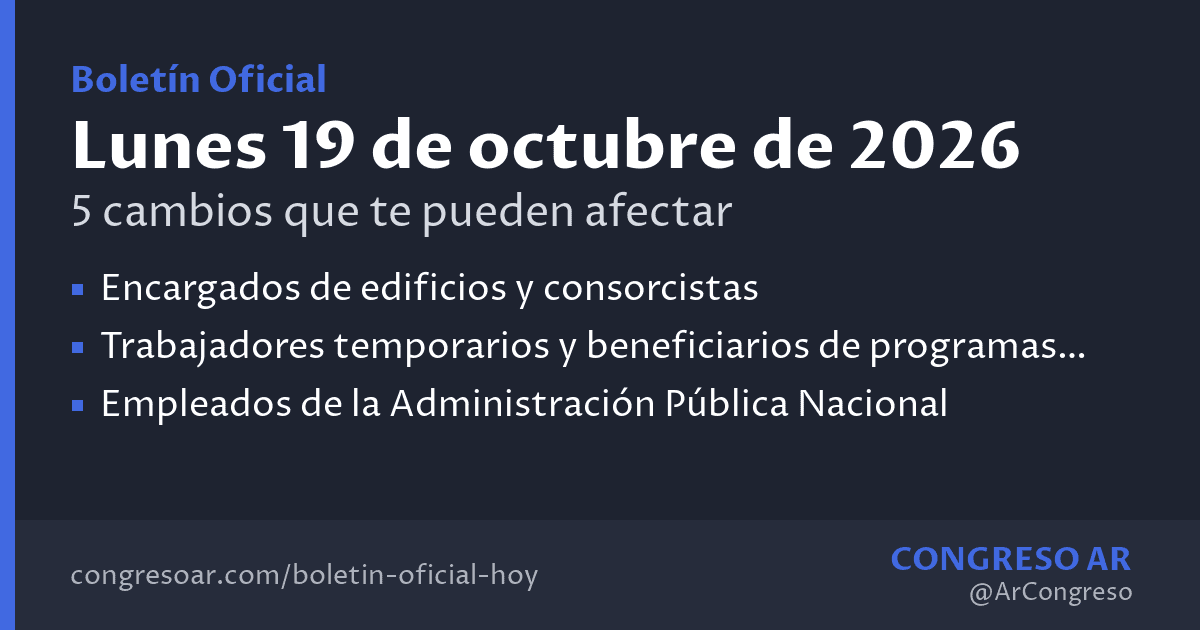 Boletín Oficial del lunes 19 de octubre de 2026: 5 cambios