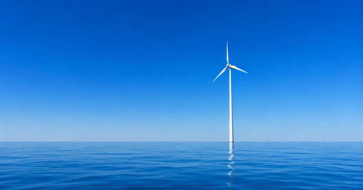 single wind turbine on a calm sea