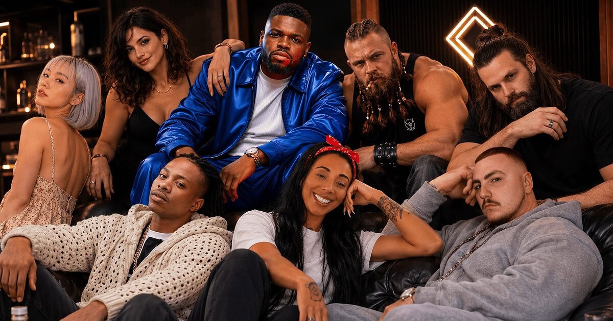 HarmENT founder James Armstrong and Synxthetic with artists Aiko, Gemini, Tom Mulenge, Vyking, Kosi Sia, CatalayaX and Creepzz — official UK Enterprise Awards 2026 winners photograph