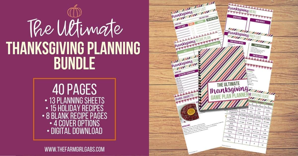 Make your Thanksgiving holiday stress-free this year. This Thanksgiving Game Plan planner is a 40-page collection of helpful printables and Thanksgiving recipes that will keep you organized and allow you to spend more time with family and guests. This printable planner is everything you need to plan out your menu, grocery list, cleaning schedule, chores, and even plan for Black Friday and Cyber Monday shopping! #thanksgivingplanner #Thanksgivingrecipe #planner #thanksgivingdinner #mealplanning