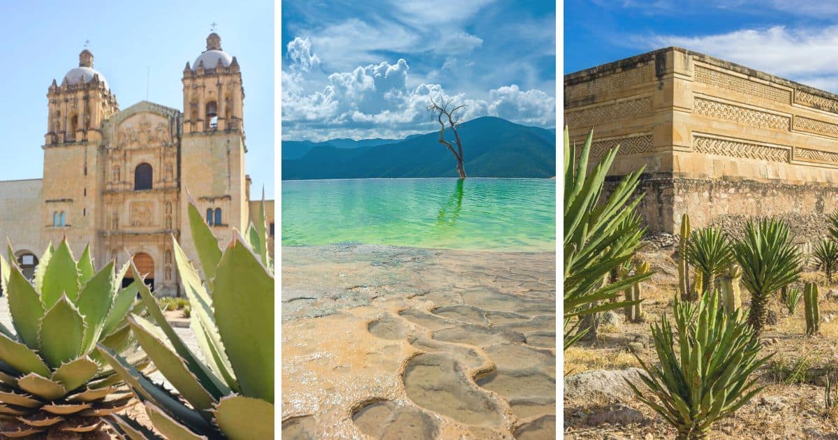 best oaxaca tours header image: oaxaca cathedral, hierve el agua, mitla ruins