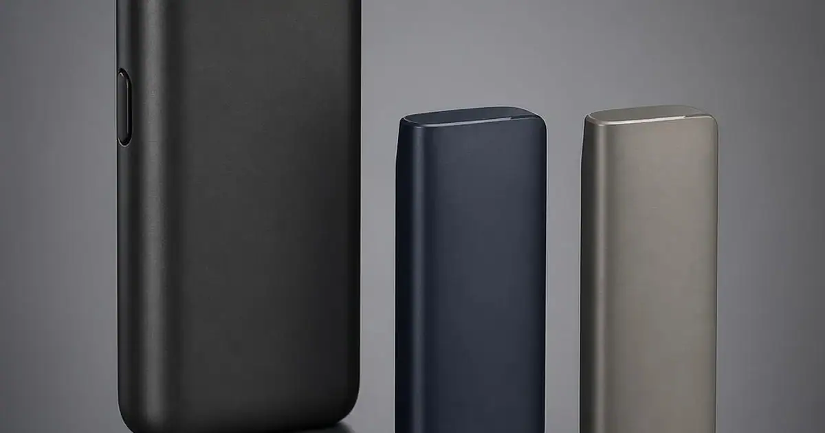 A large generic device with two differently coloured interchangeable units on a cool studio surface