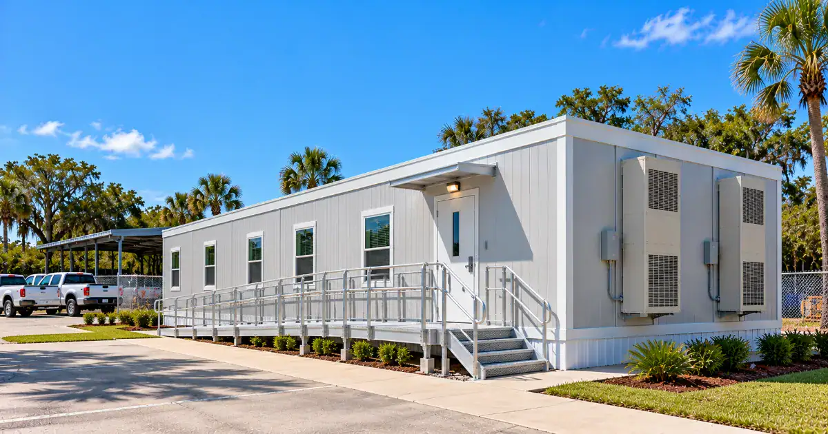 Modular buildings for Florida government agencies – modular field office with ADA ramp at a public works yard