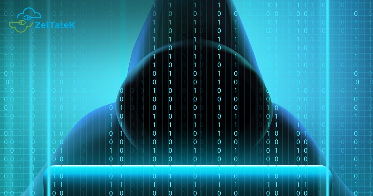 Ilustración de un atacante encapuchado con código binario, sobre ransomware en México