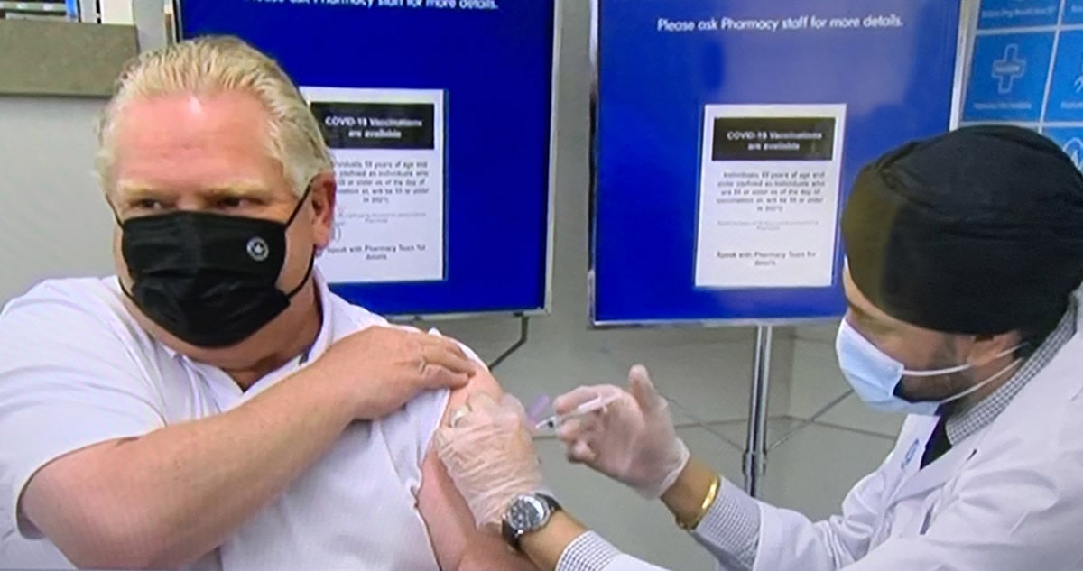 Premier Ford Receives AstraZeneca COVID-19 Vaccine at Etobicoke pharmacy