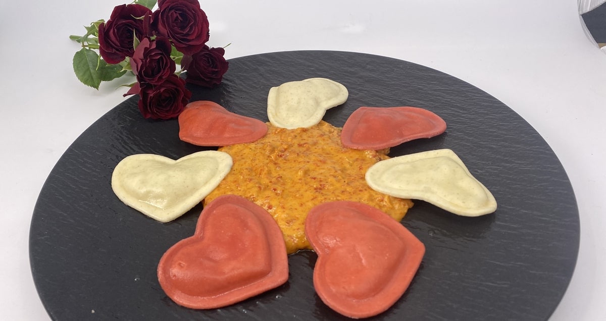 Valentine’s Day Recipe: VALENTINE’S RAVIOLI with Sun-Dried Tomato Sauce and Roses