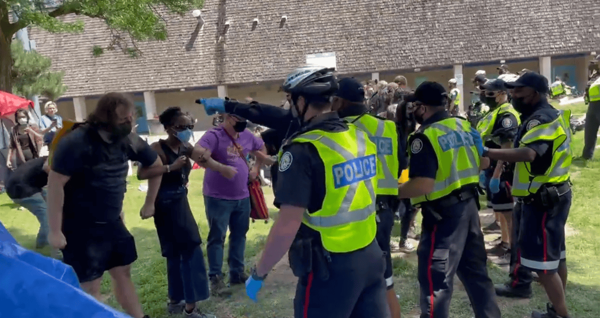 Protesters and police clash at Lamport Stadium Park as City of Toronto enforces trespass notice