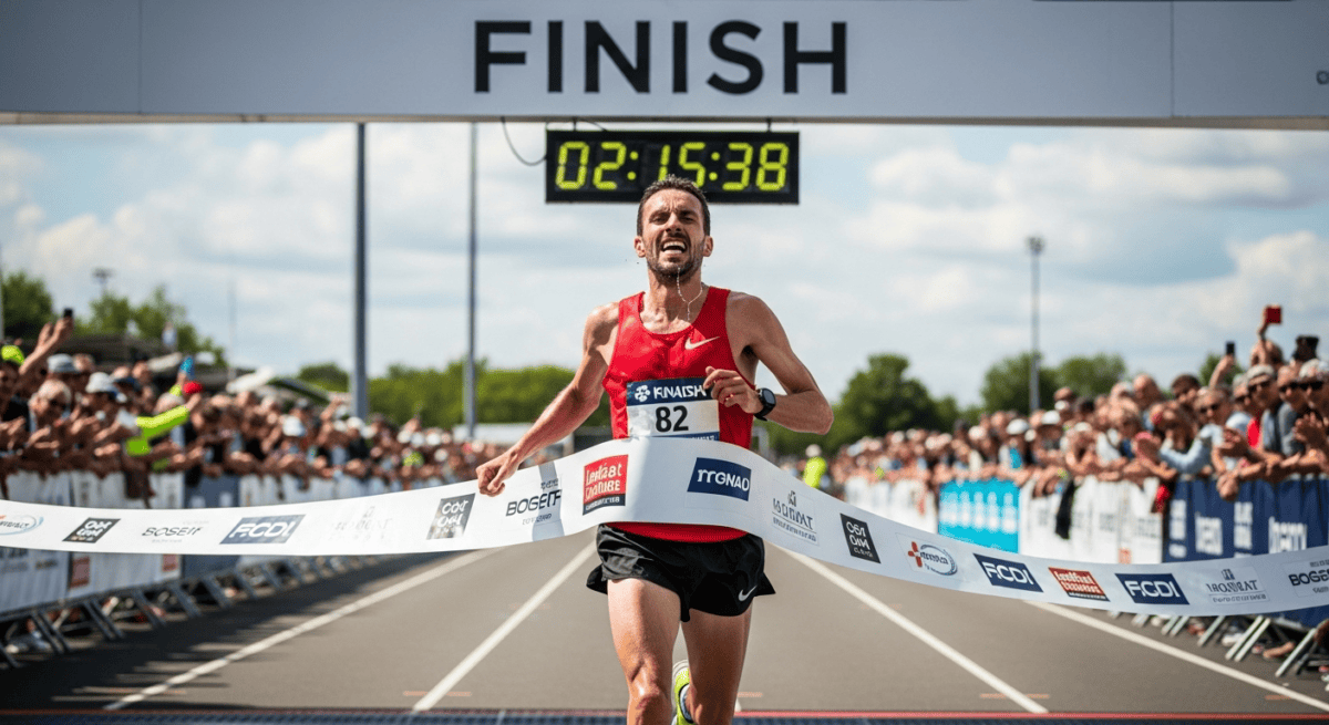 最後の力を振り絞って走り切るランナー。