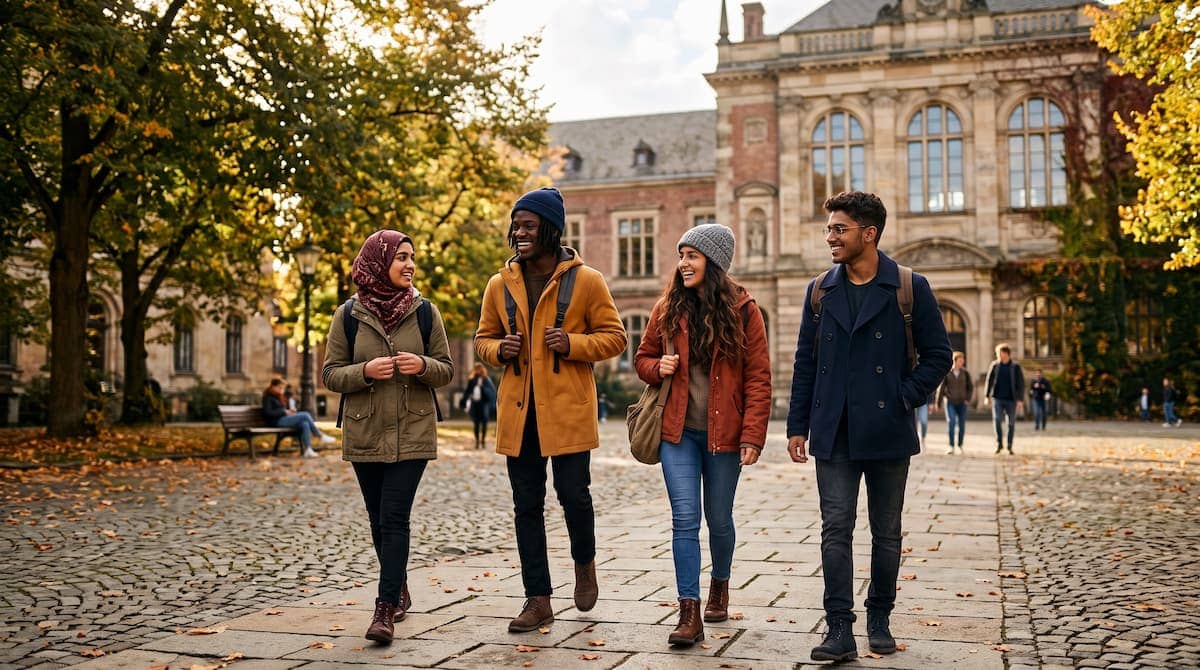 International students on a German university campus representing the DAAD scholarship Germany program