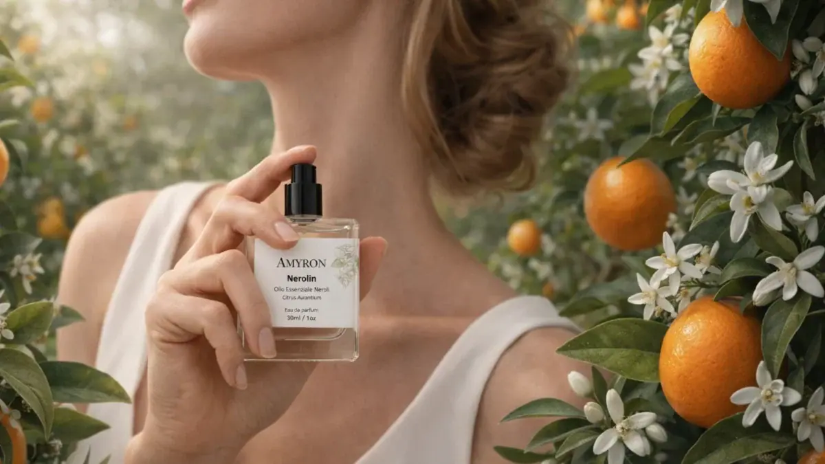 Profumo Nerolin AMYRON con fiori di arancio e agrumi, eau de parfum naturale ispirato al neroli.