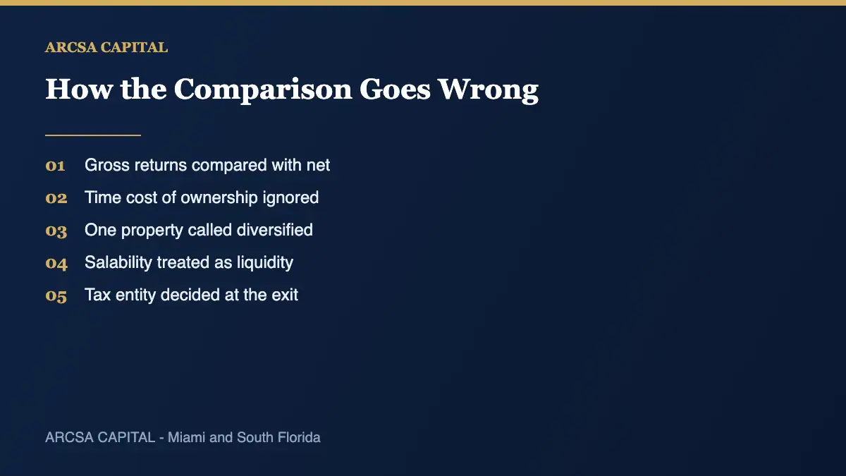 Common errors when comparing direct ownership with a pooled real estate vehicle