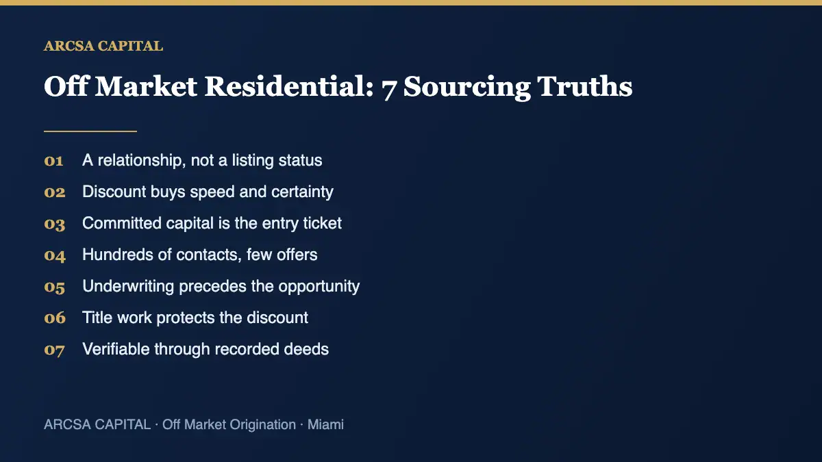 Off market residential sourcing principles by ARCSA Capital