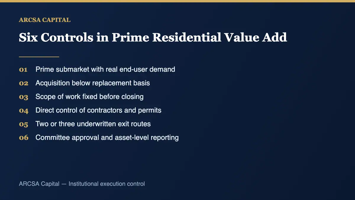 Prime residential value add: six institutional controls investors verify