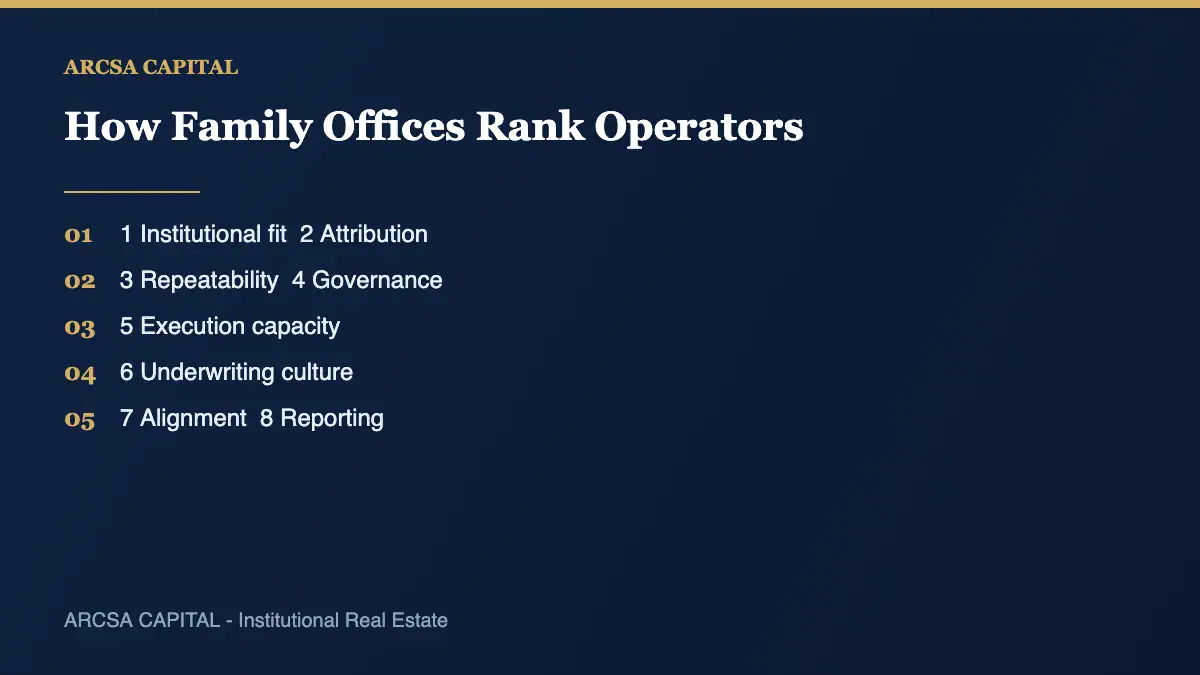 The eight criteria family offices use to evaluate real estate operators