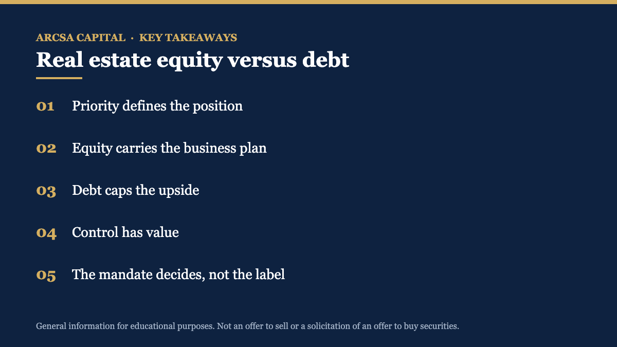 Key takeaways on real estate equity versus debt (equity)