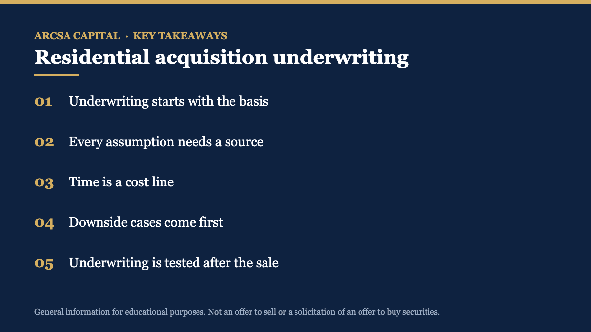 Key takeaways on residential acquisition underwriting (underwriting)