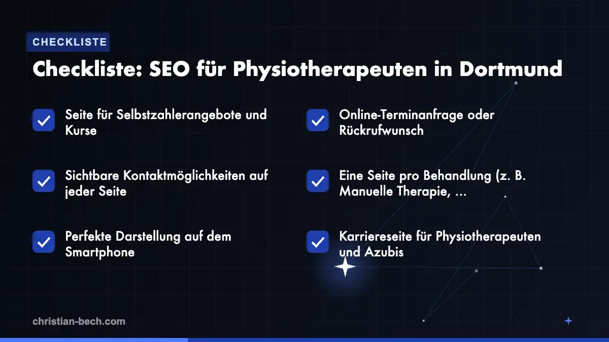 SEO für Physiotherapeuten in Dortmund: Checkliste
