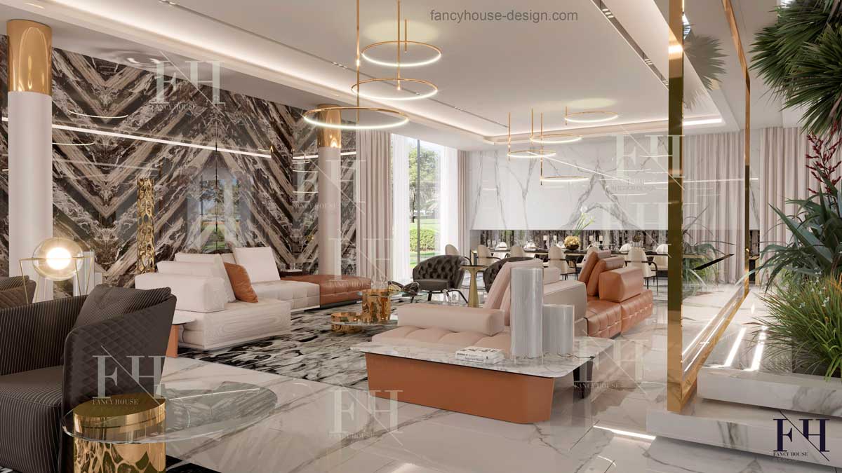 large open living room interior design in Dubai