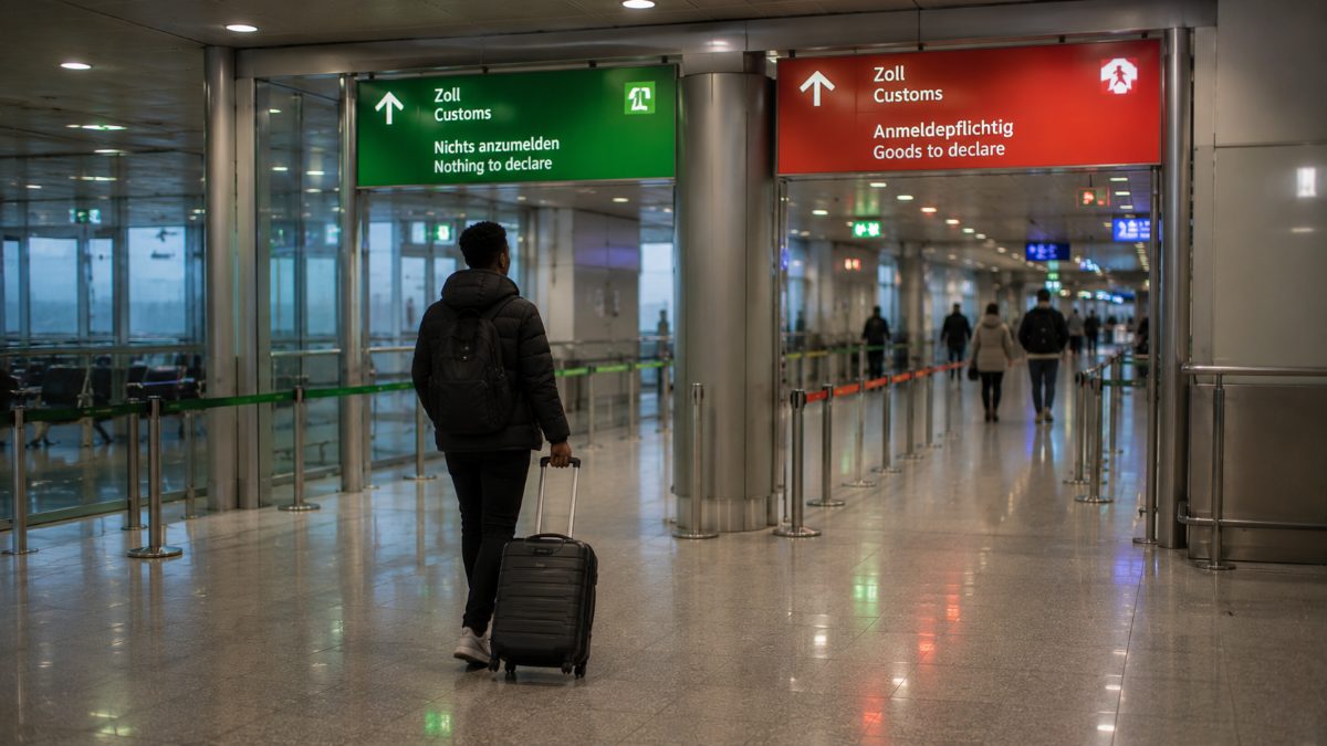 green and red customs channel choice at a german airport