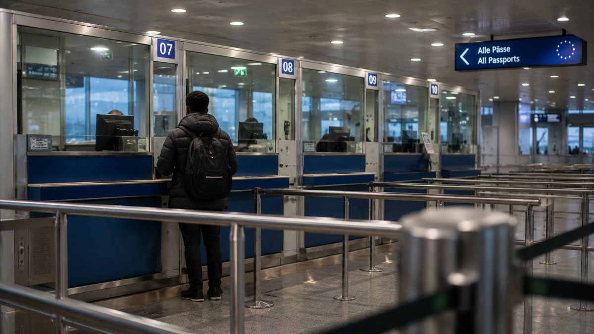 staffed passport booth for long stay visa holders at a german airport