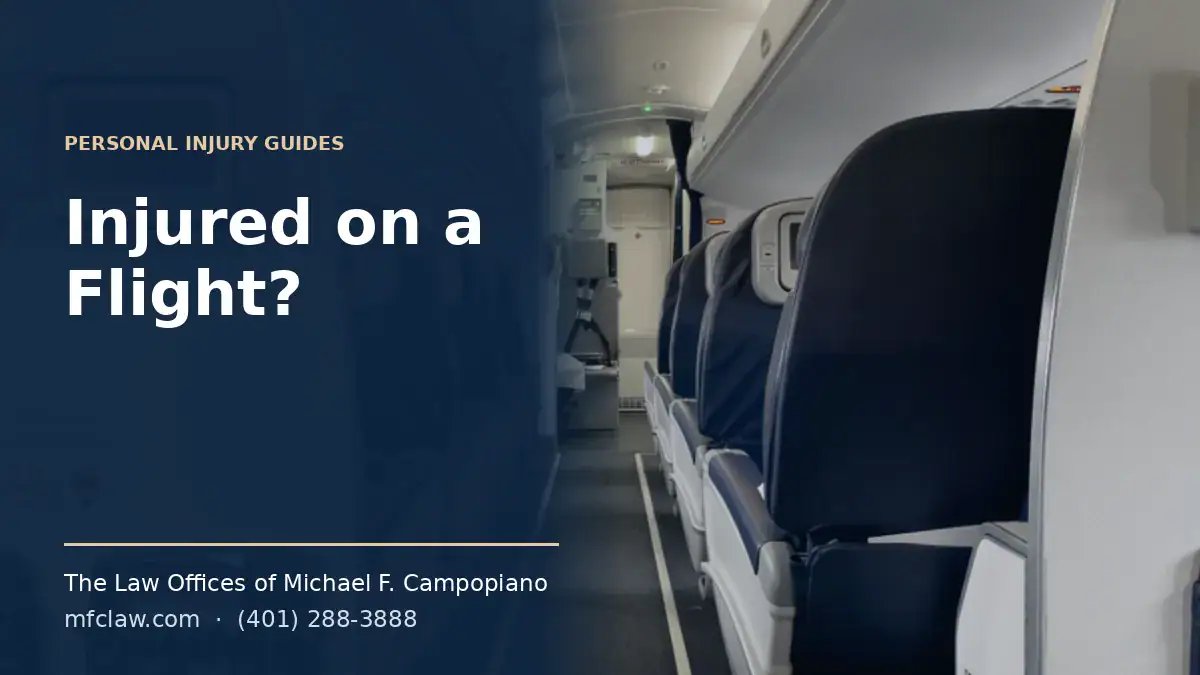 Empty commercial airliner cabin seen down the aisle, illustrating injury claims arising on a flight