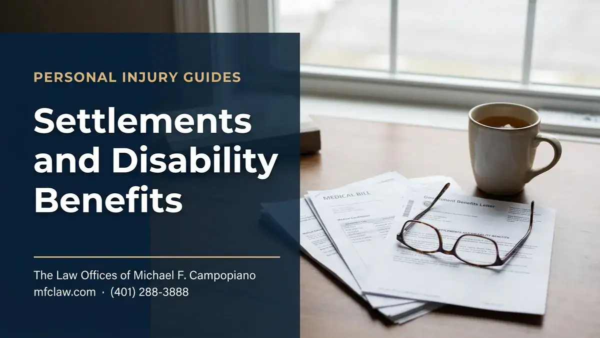 Medical bills and a government benefits letter on a desk, illustrating how an injury settlement can affect disability benefits