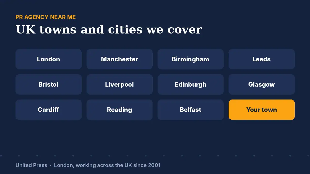 Best PR Agency Near Me UK 2026: Guaranteed UK Press Coverage 1 PR agency near me: UK towns and cities United Press covers