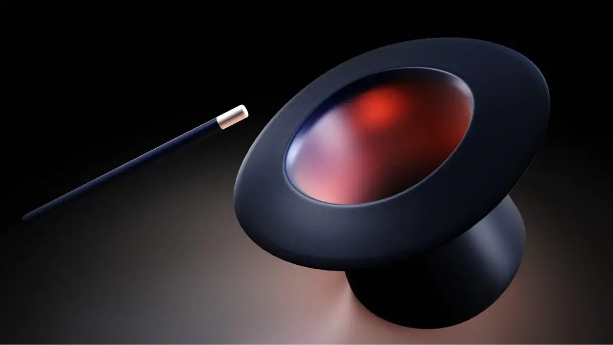 A magician’s wand next to a magician’s hat