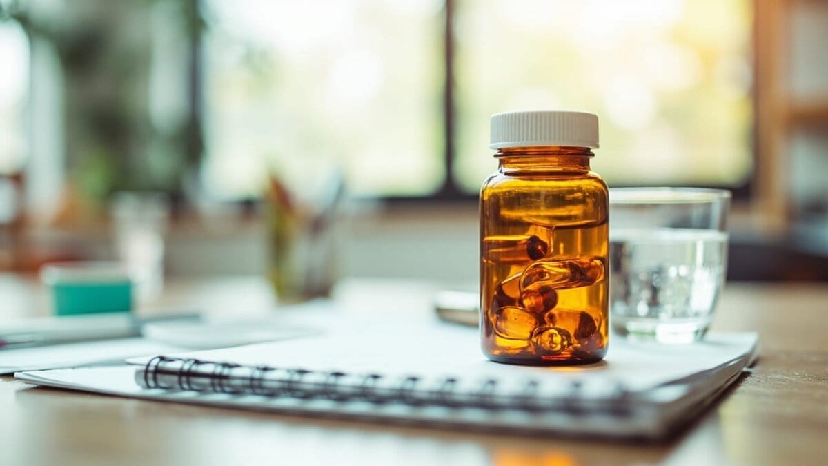 green tea extract for weight loss - amber supplement bottle on clinical desk