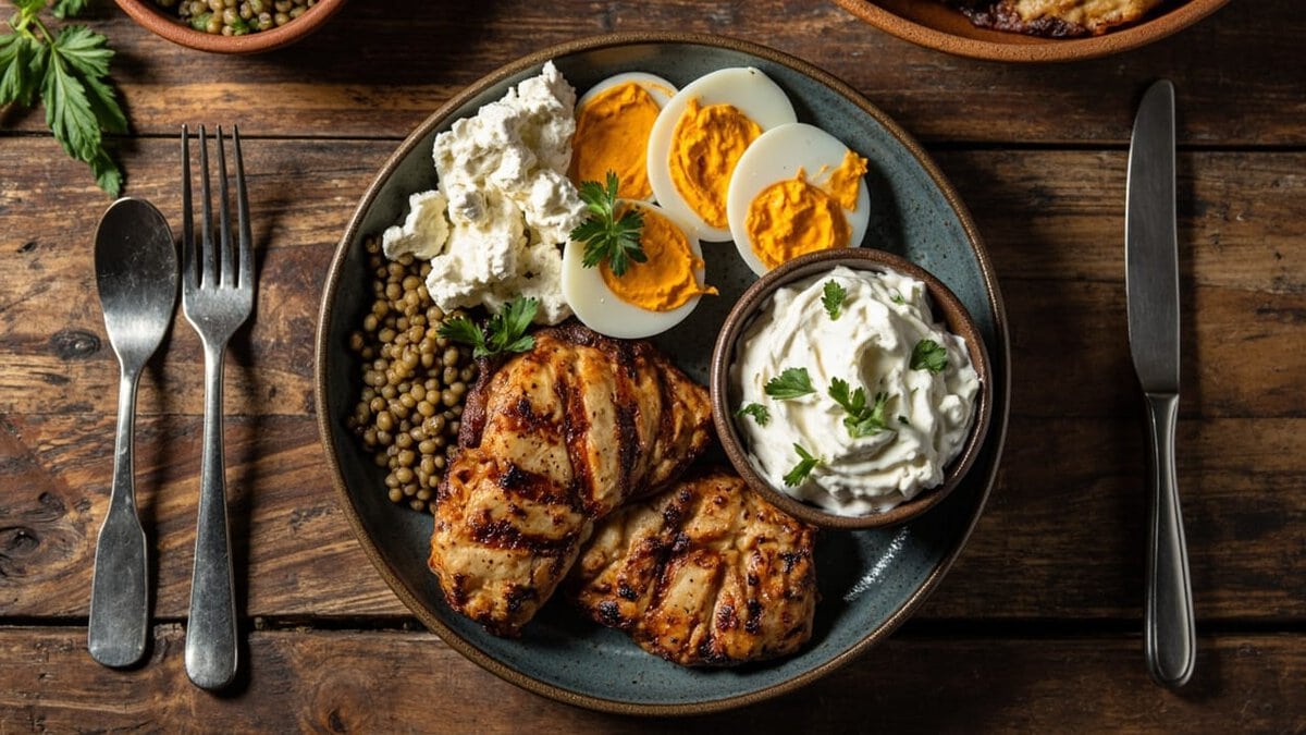 how to boost metabolism after 40 - protein-rich meal with chicken eggs lentils and greek yogurt