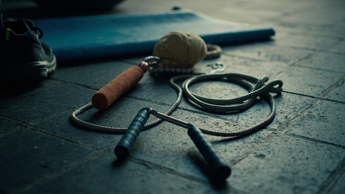 jumping rope workout - jump rope equipment and exercise mat