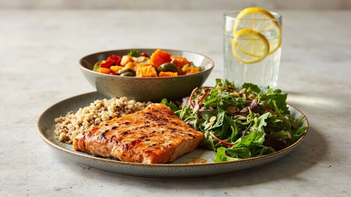metabolism boosting foods for beginners - sample day meal with salmon and vegetables