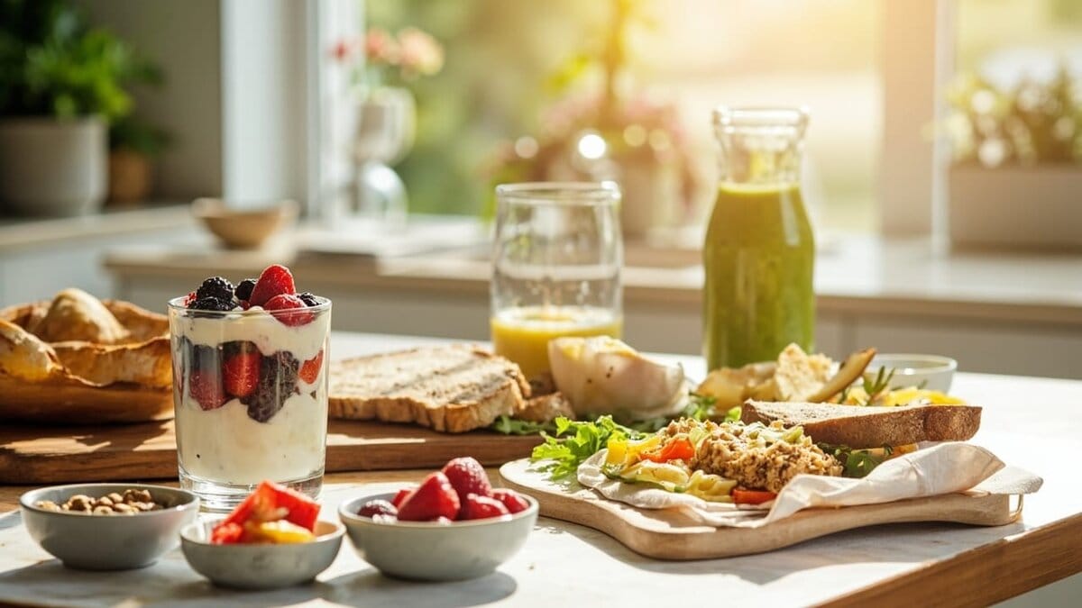 Nutritious meals that actually work - healthy breakfast spread with protein and fiber