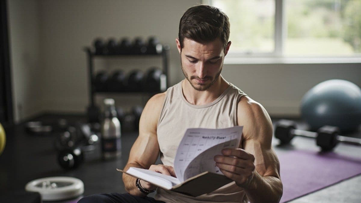 proven workout programs strategies - adult reviewing weekly workout split planner in gym