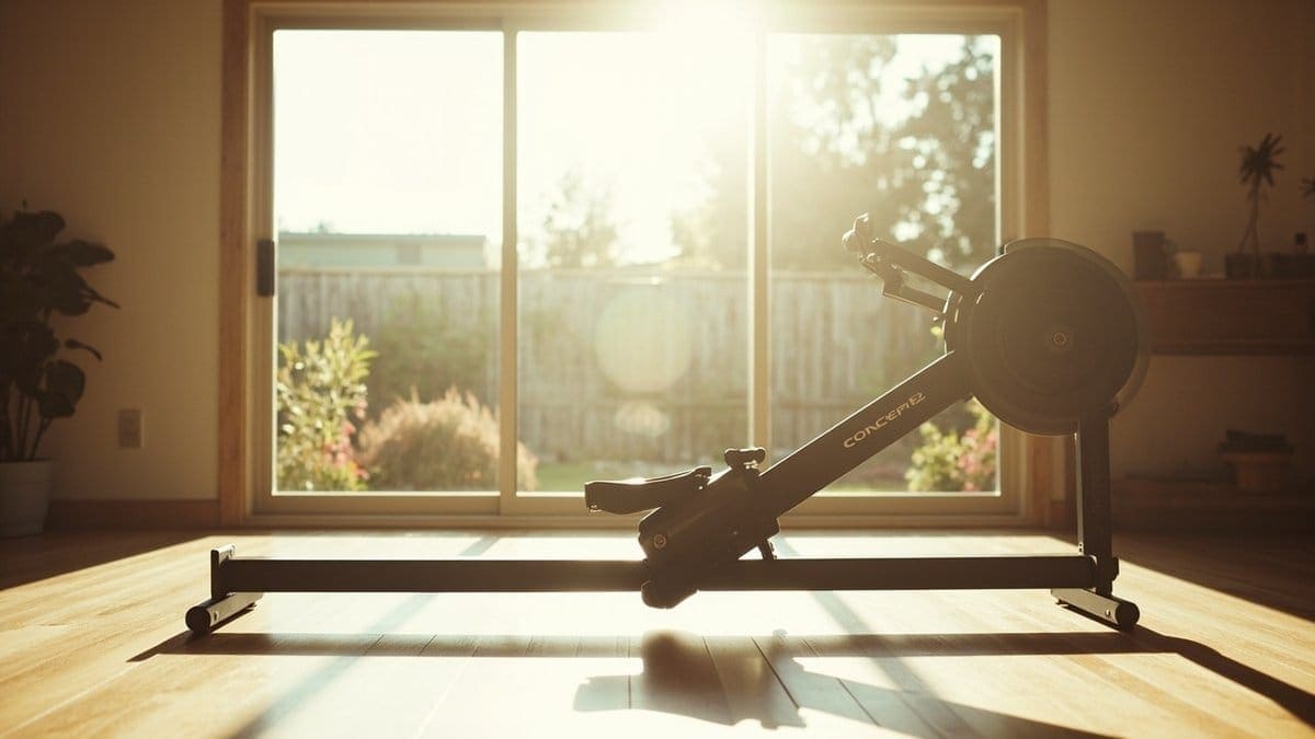 rowing machine workout ergometer setup realistic photo