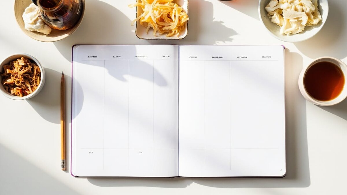 fermented foods for gut health - weekly planner showing kefir, yogurt, and kimchi portions for each day