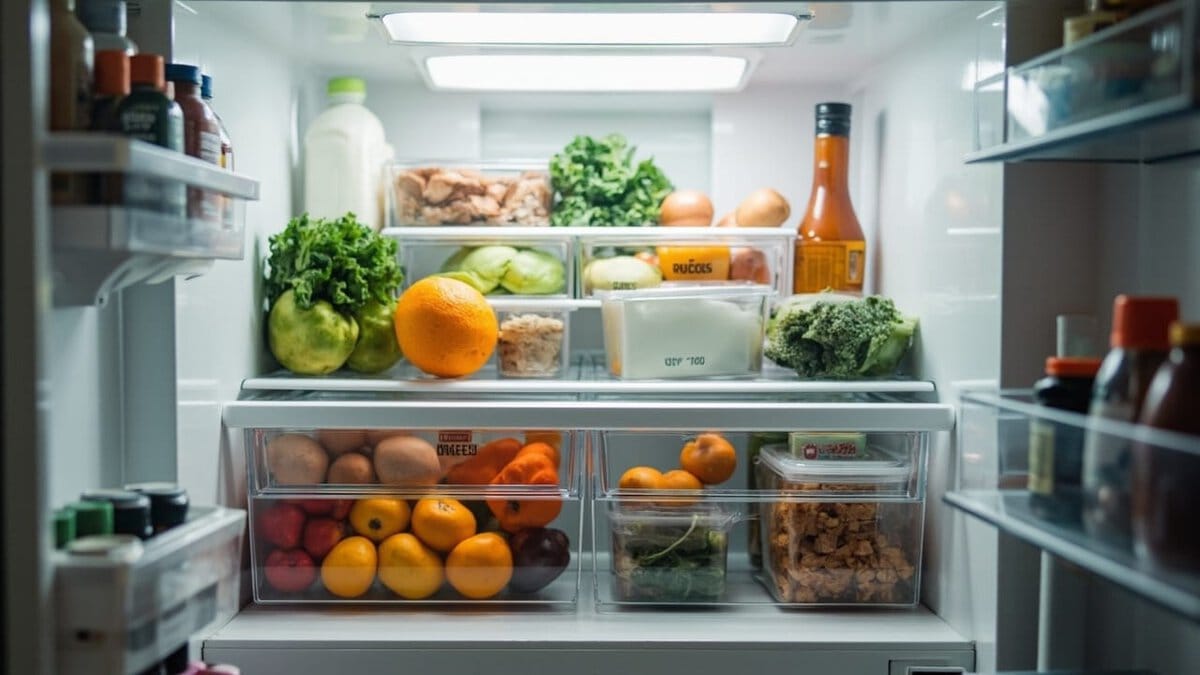 five ingredient dinners stocked refrigerator with eggs produce and prepped ingredients
