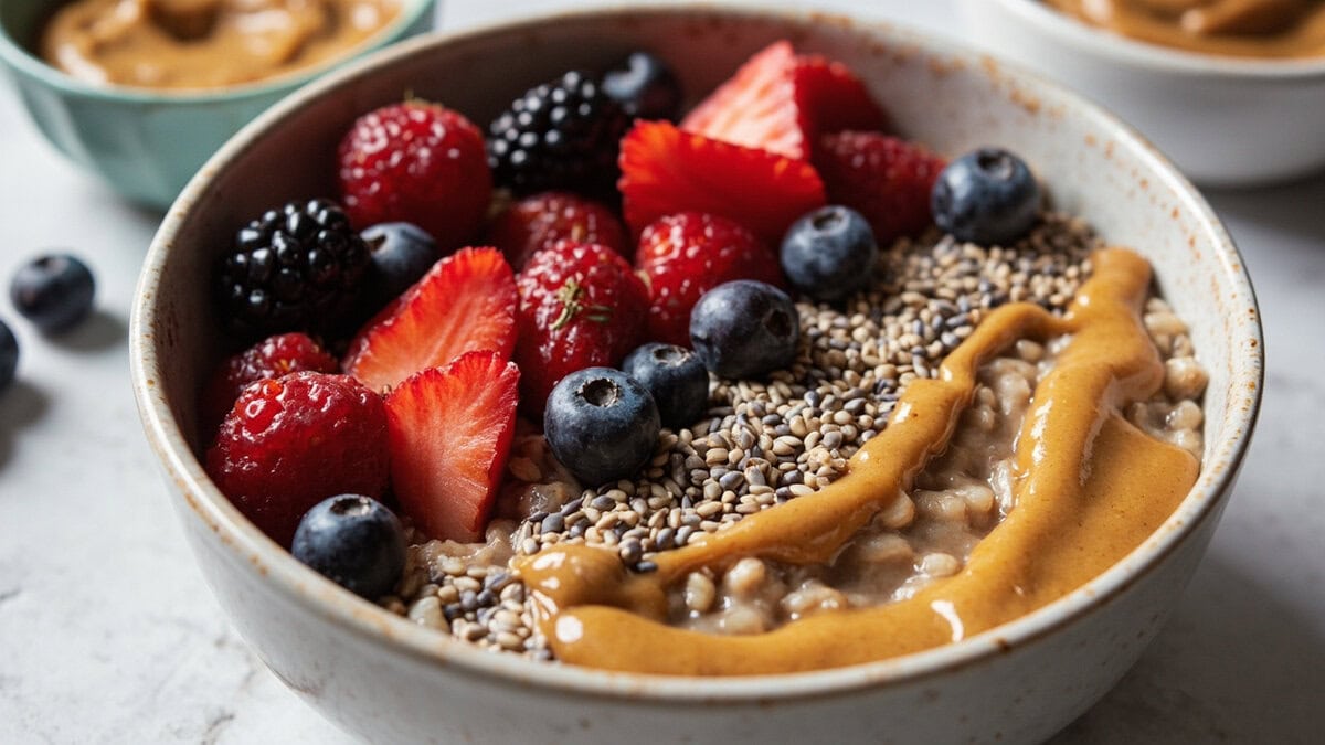 Low glycemic breakfast recipes - steel-cut oatmeal bowl with berries