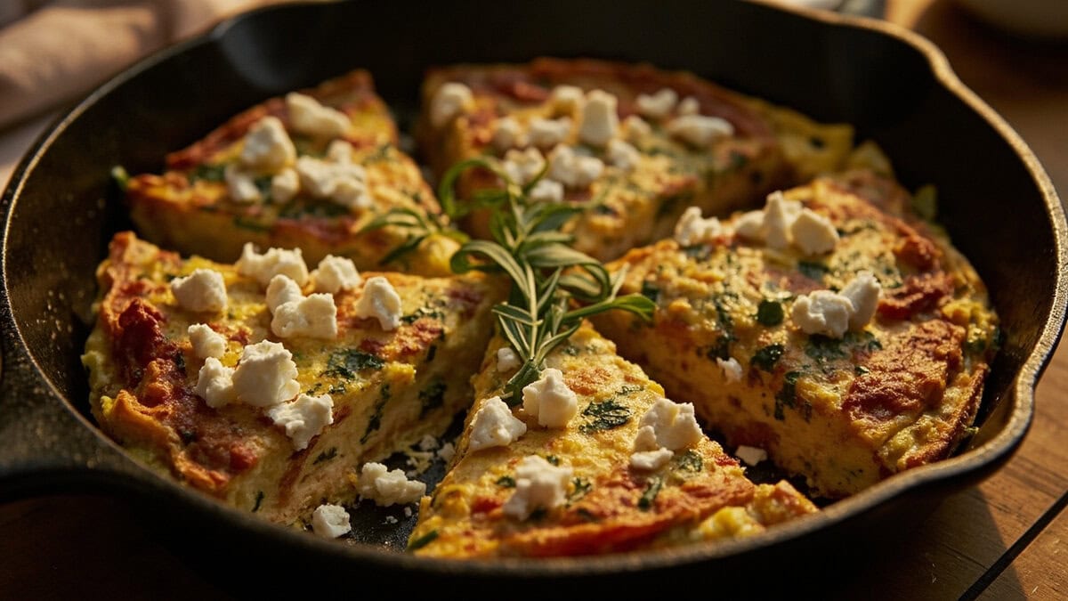 Low glycemic breakfast recipes - vegetable frittata in a cast iron skillet