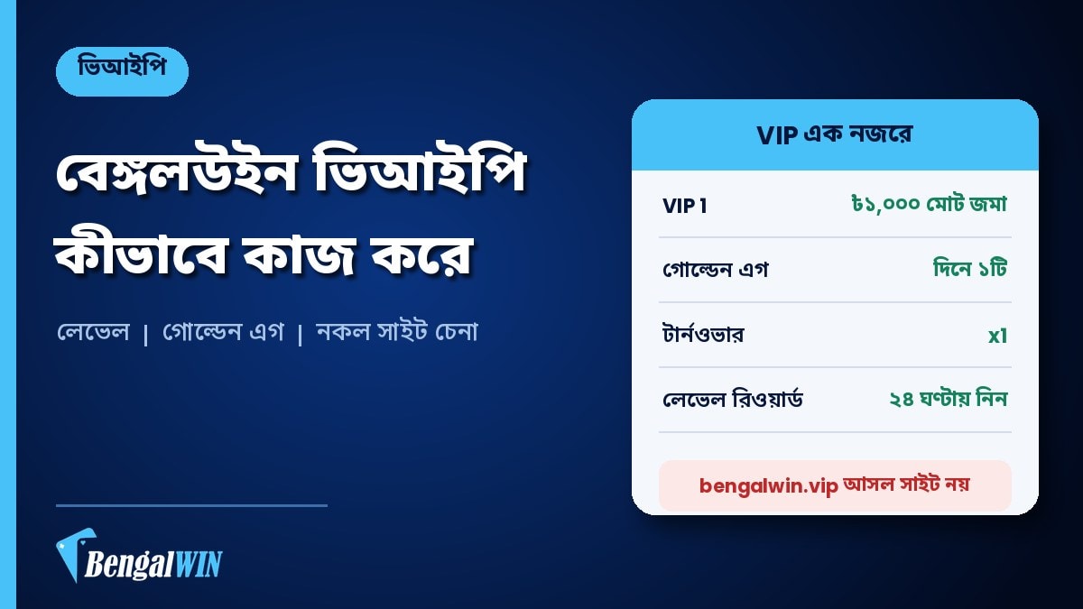 বেঙ্গলউইন ভিআইপি গাইড: VIP 1-এর জন্য ৳১,০০০ জমা, প্রতিদিন একটি গোল্ডেন এগ, রিওয়ার্ড ২৪ ঘণ্টার মধ্যে নিতে হয়