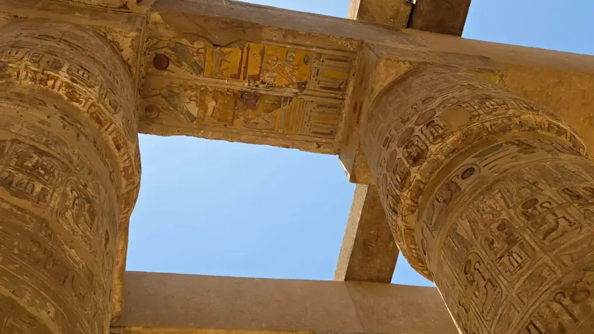 Painted ceiling and columns at Karnak Temple in Luxor