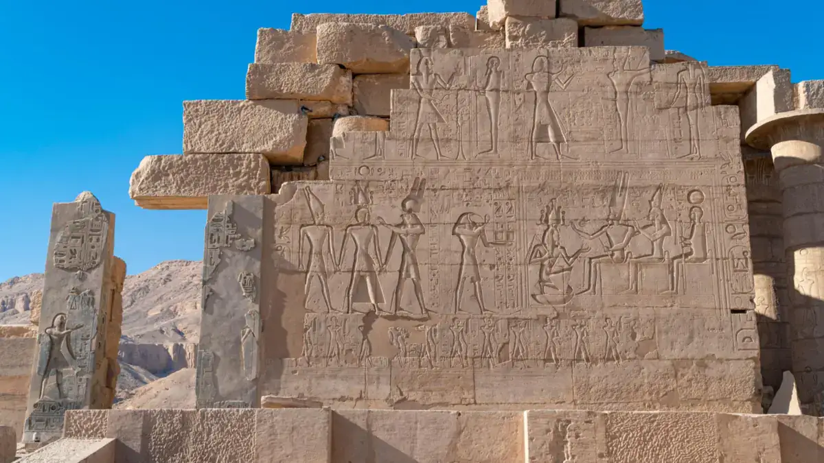 Temple wall reliefs at the Ramesseum in Luxor
