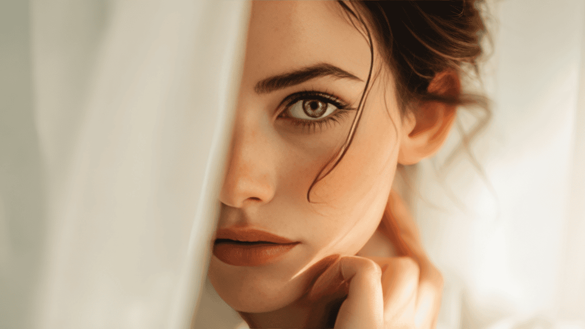 Ženská tvář za závěsem