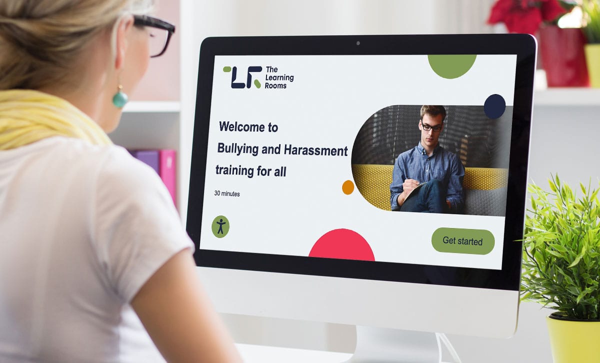 Screenshot showing the title slide of Bullying and Harassment online course. Screenshot showing the title slide of Bullying and Harassment online course.